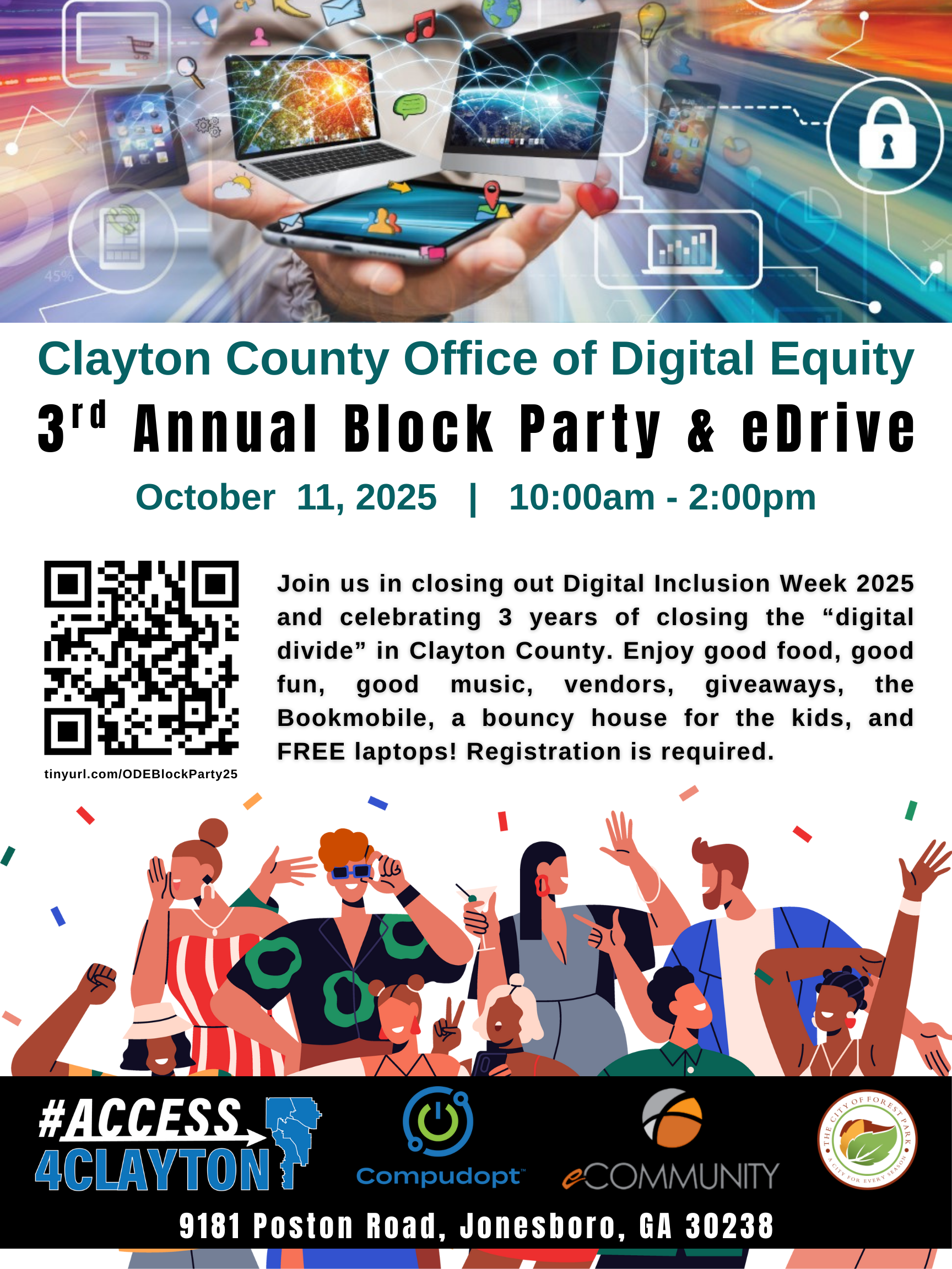 flyer for 3rd annual office of digital equity block party on october 11, 2025