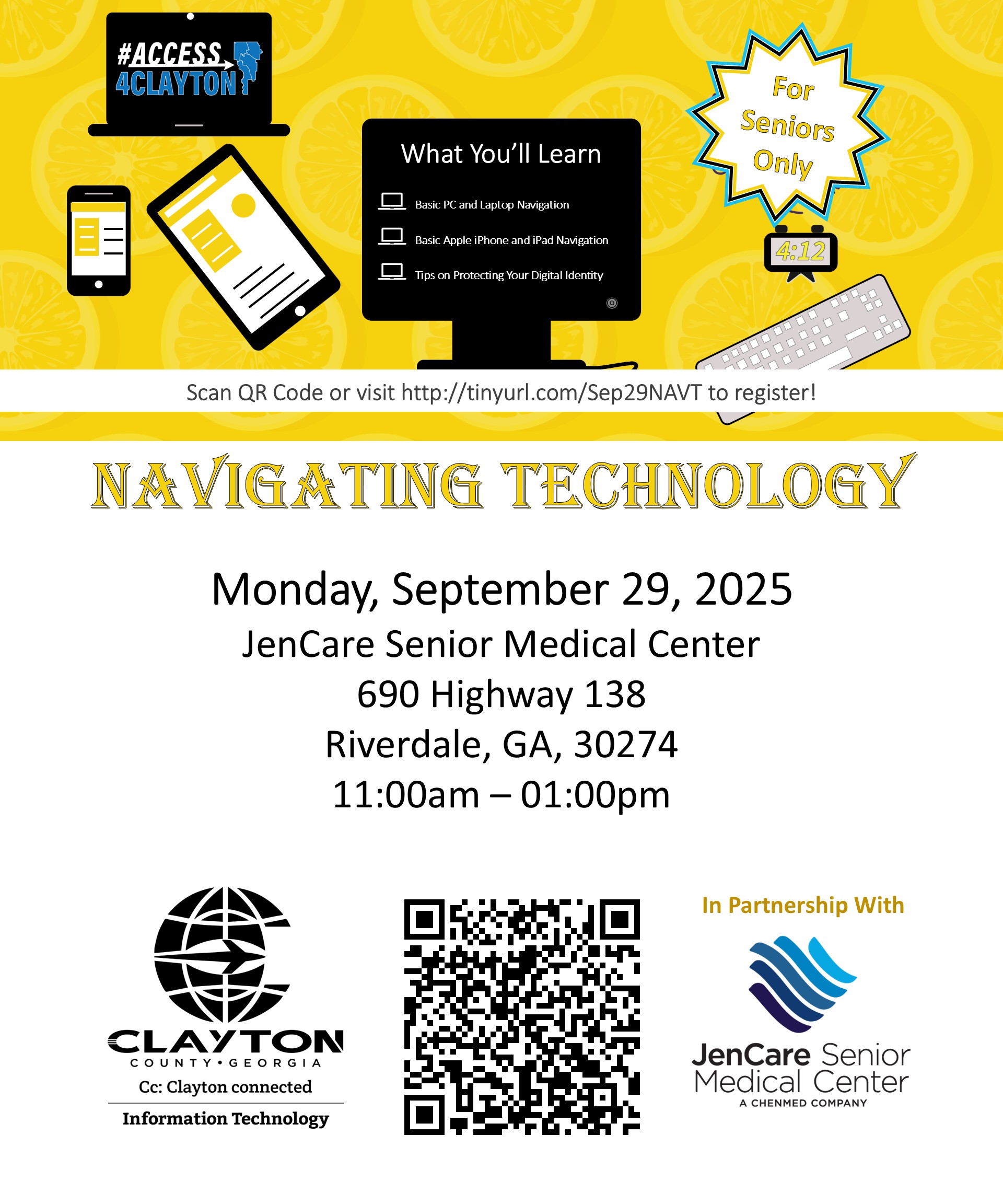 flyer for free 'navigating technology' training on september 29, 2025