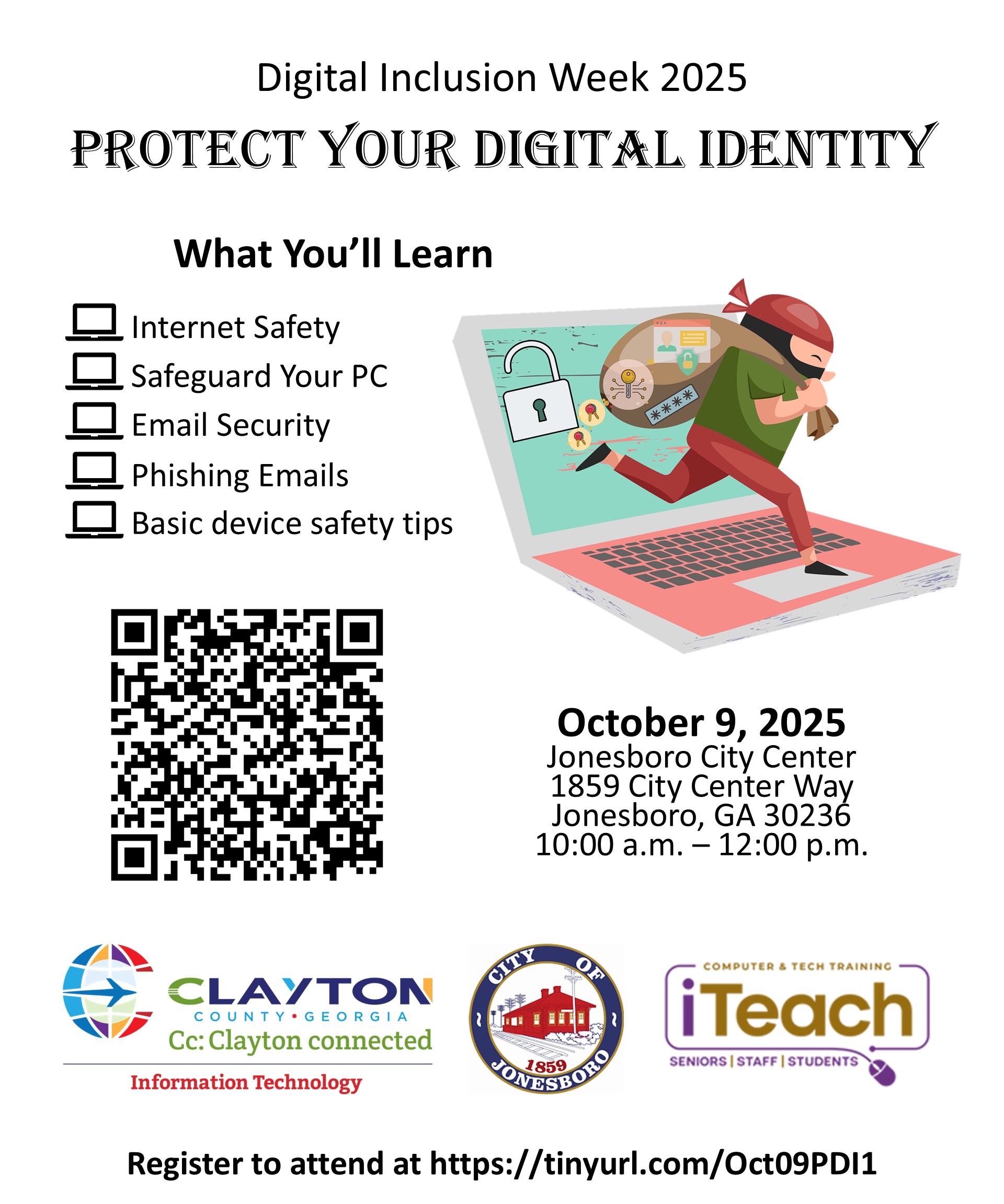 flyer for free 'protect your digital identity' training on october 9, 2025