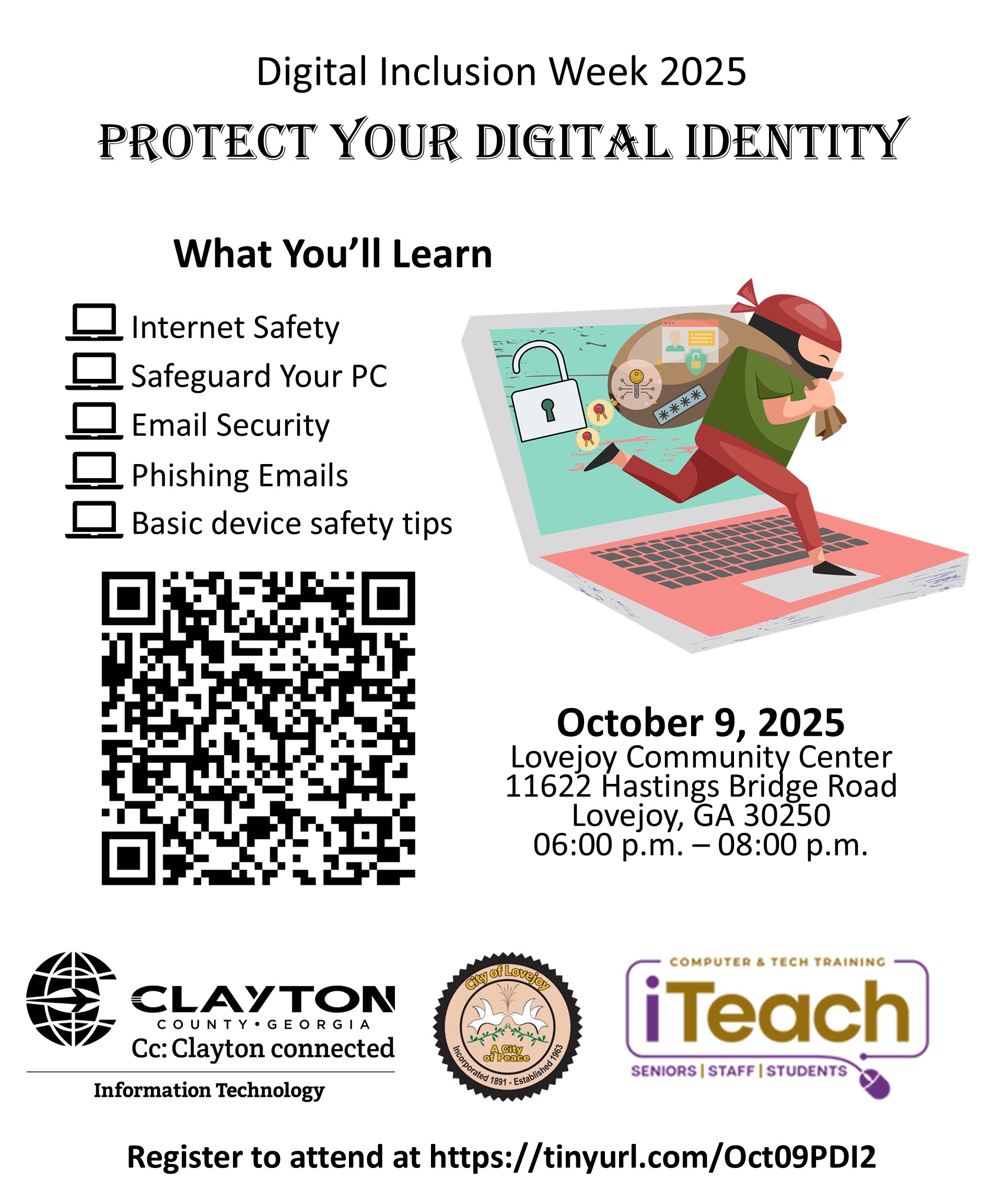 flyer for free 'protect your digital identity' training on october 9, 2025