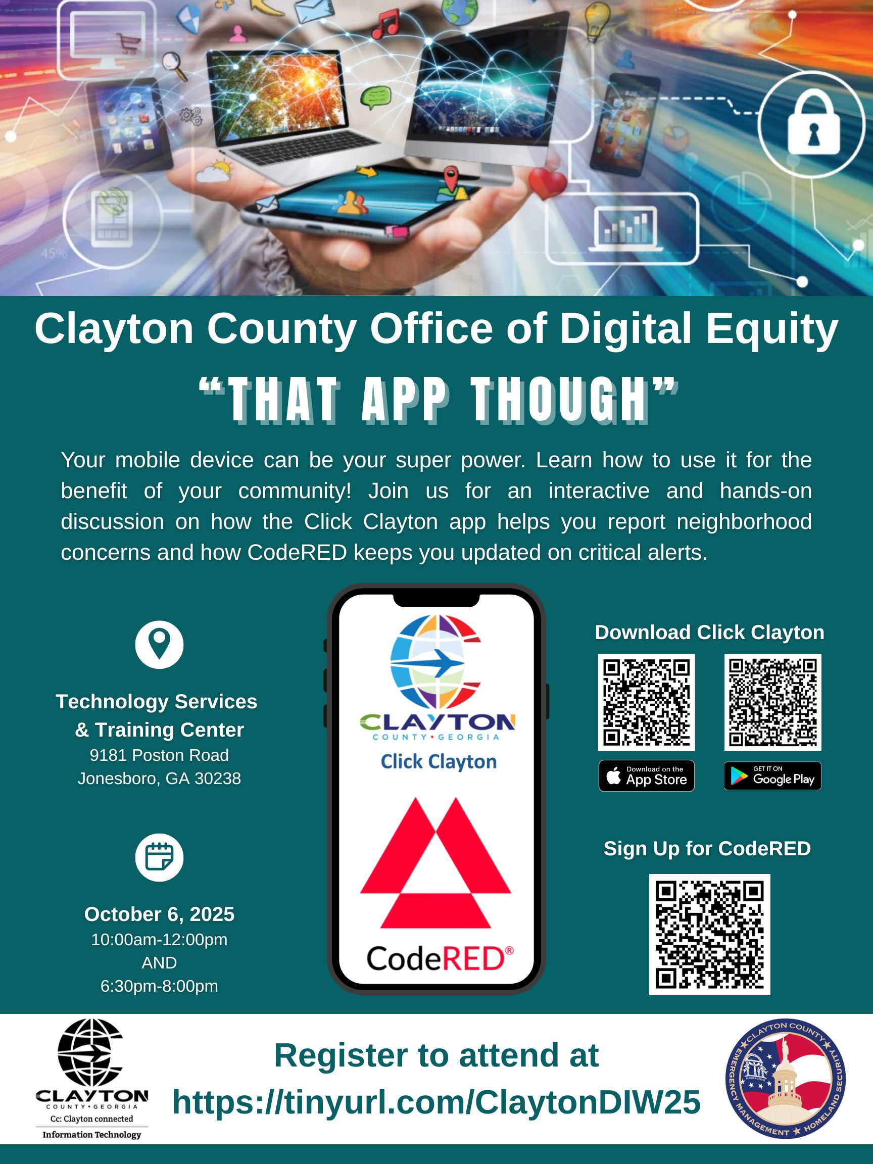 flyer for click clayton and code red training on october 6, 2025