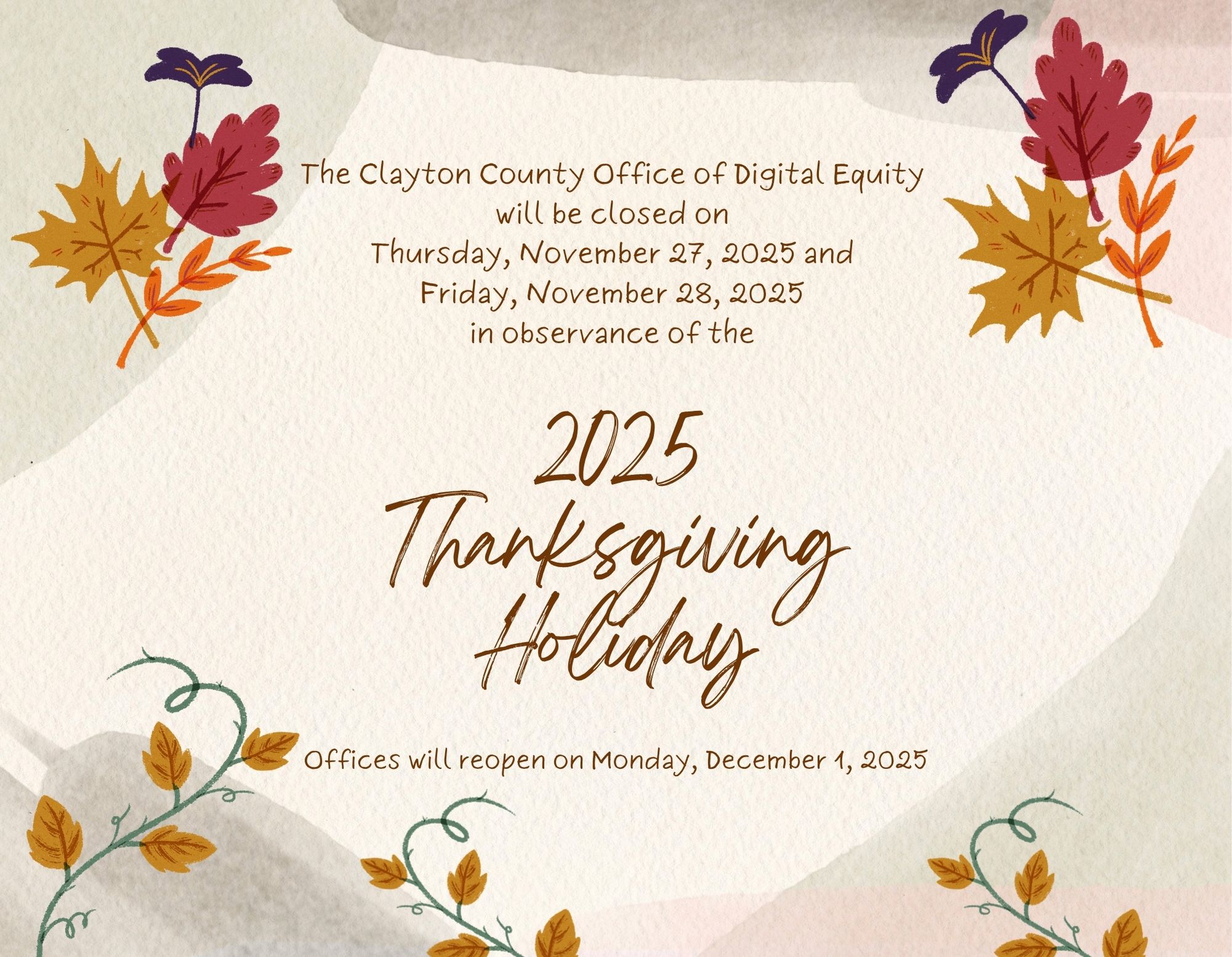 2025 thanksgiving holiday office closure notice