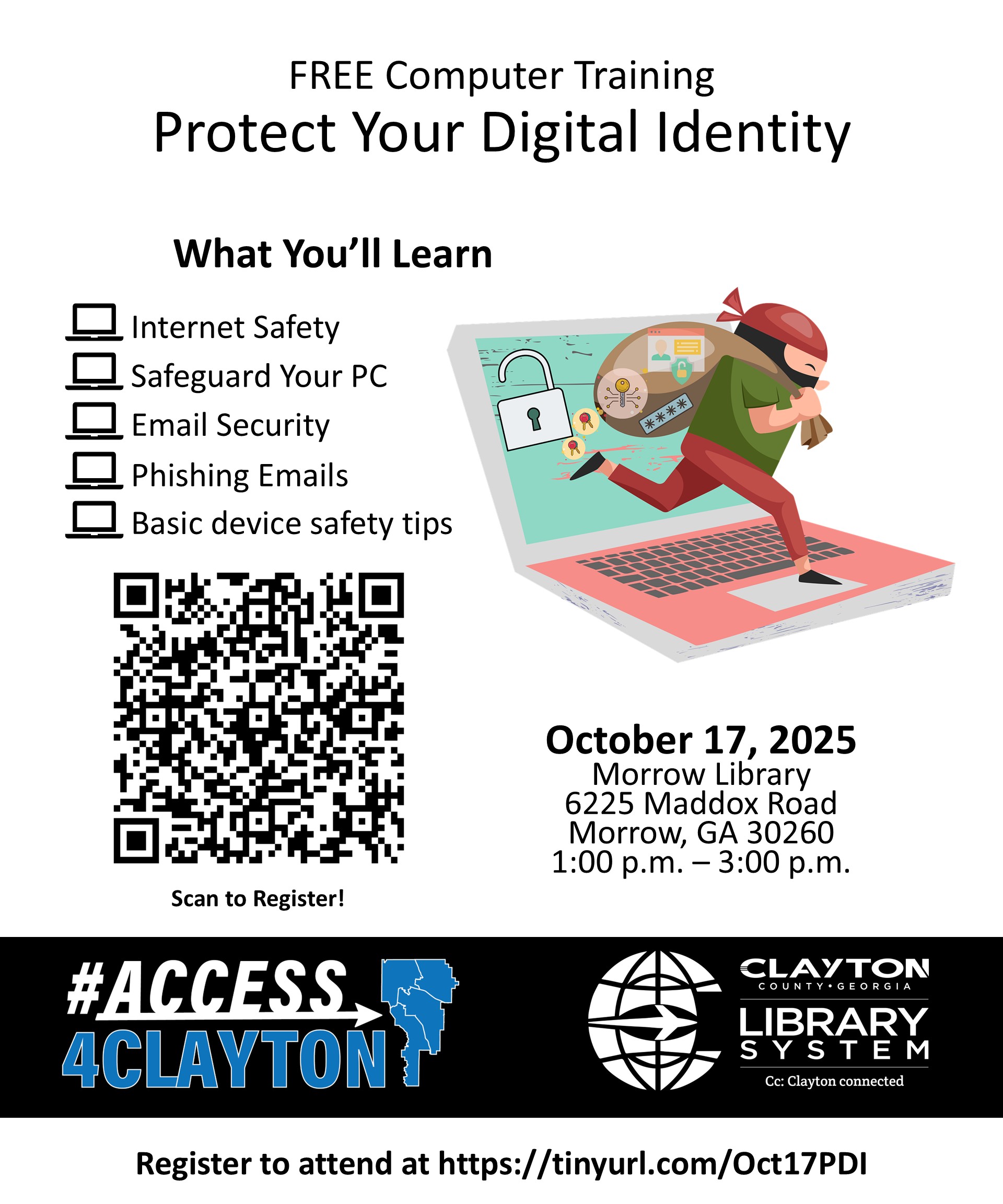 flyer for free 'protect your digital identity' training on october 17, 2025