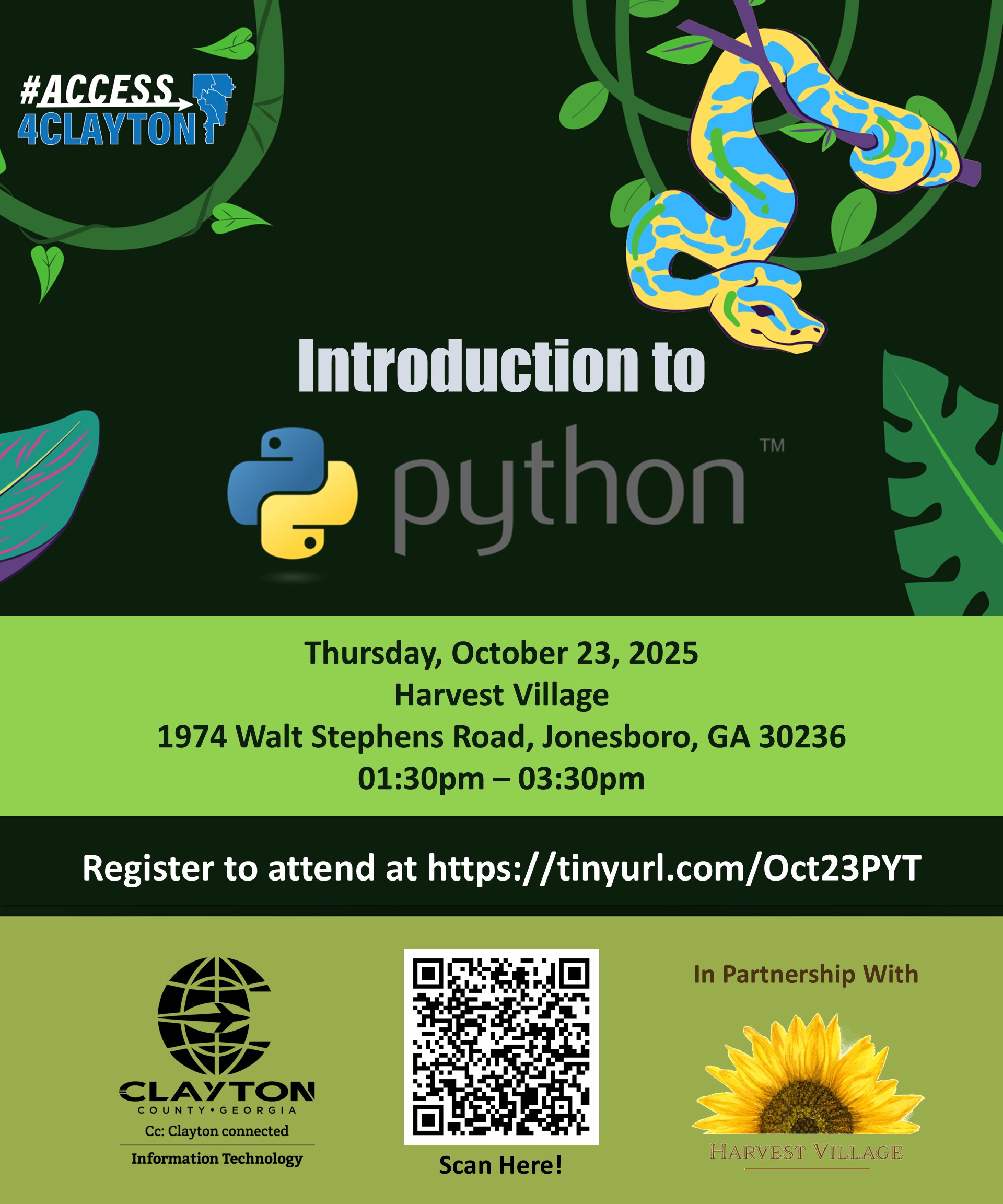 flyer for free "introduction to python" training on october 23, 2025