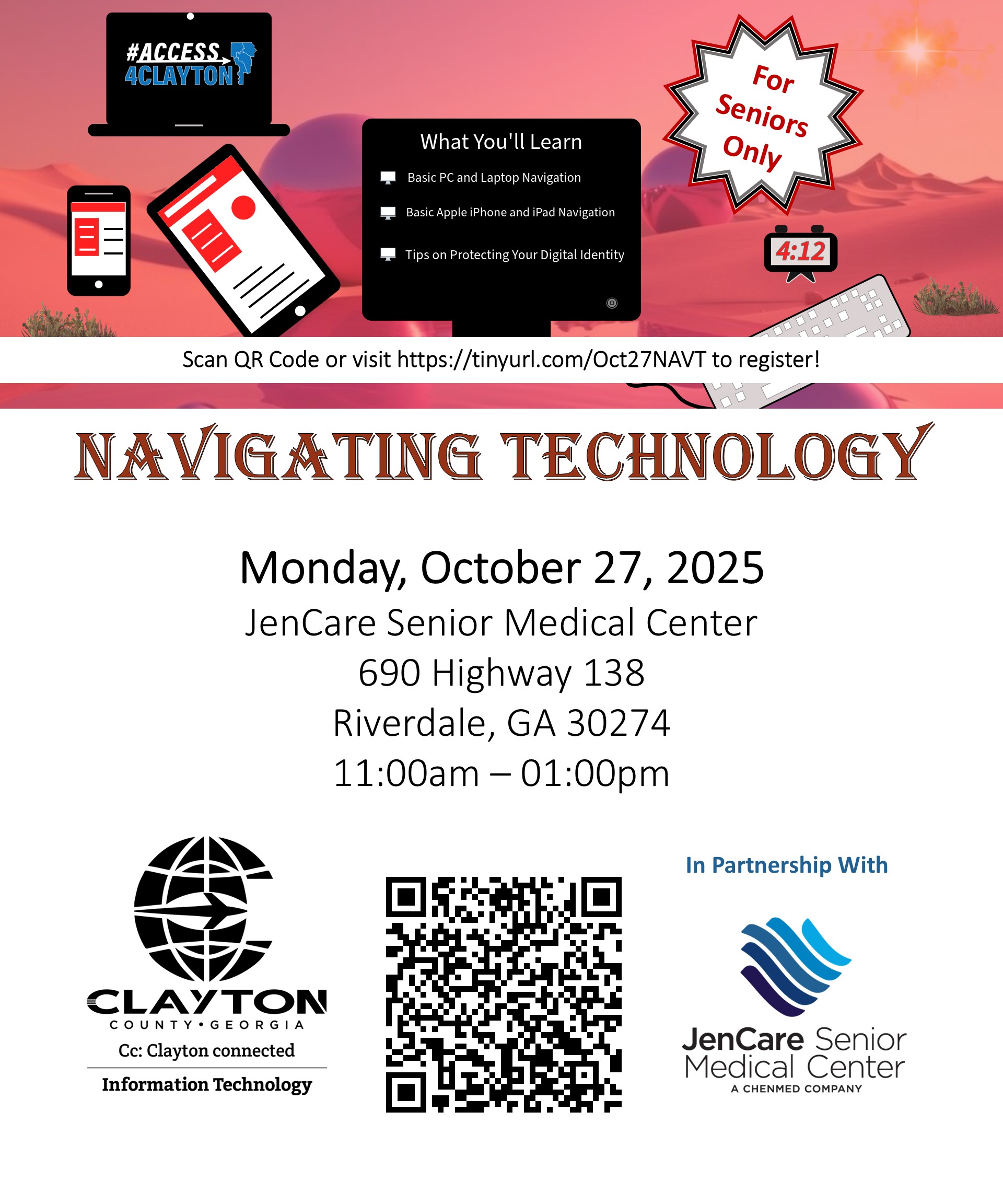 flyer for free 'navigating technology' training on october 27, 2025