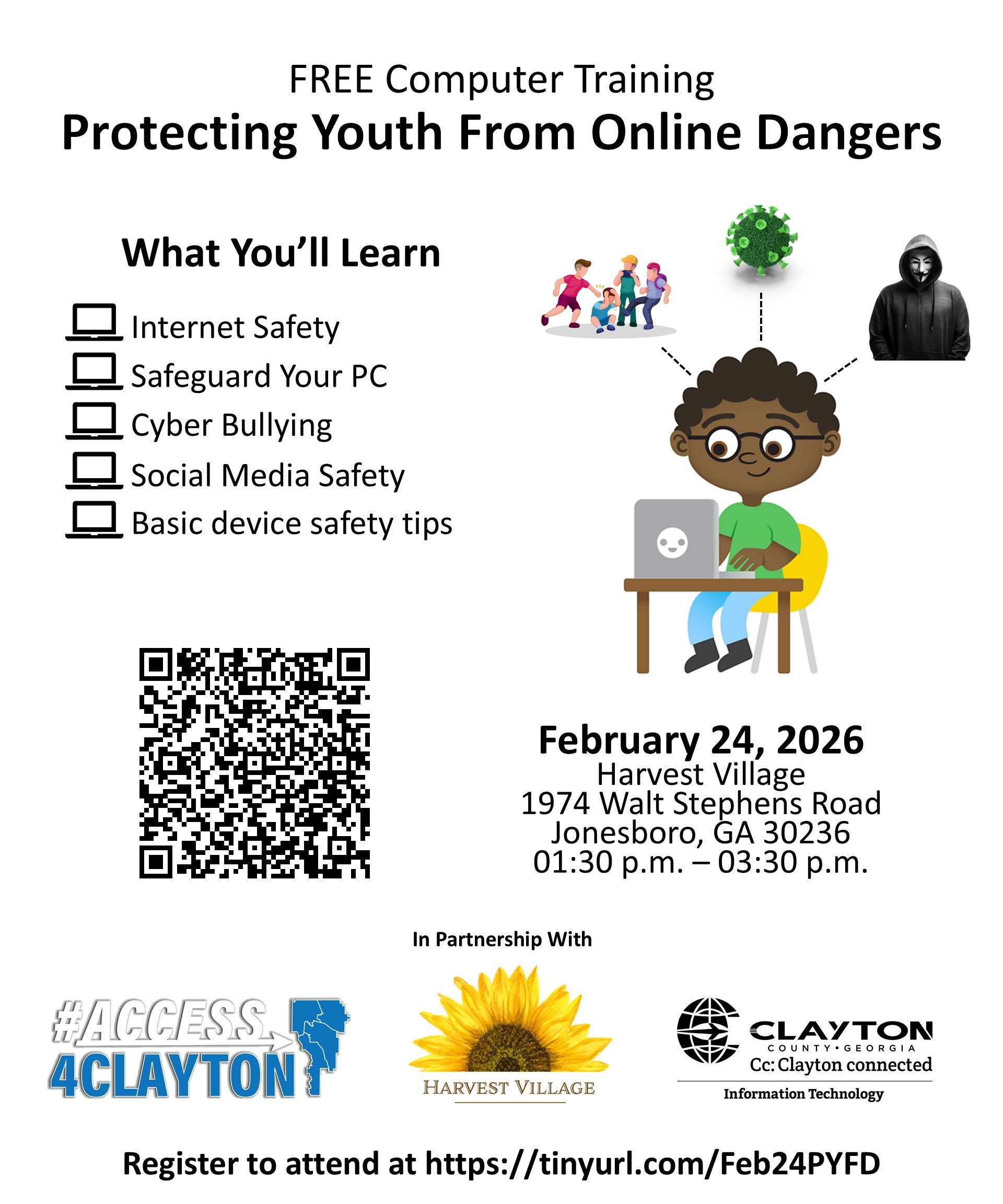 flyer for free 'protecting youth from online dangers' training on february 24, 2026