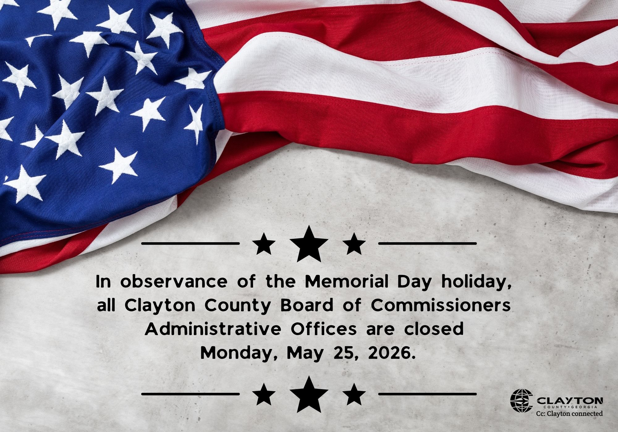 flyer announcing  memorial day 2026 office closure