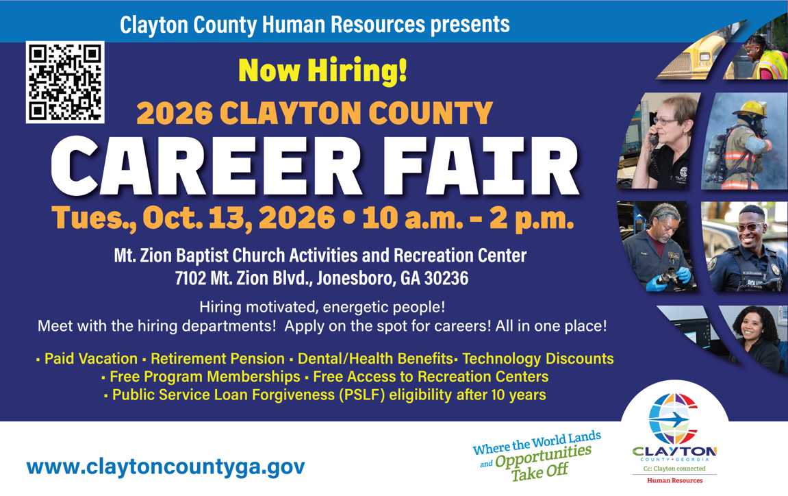 flyer for october 13, 2026 clayton county career fair at mt. zion baptist church